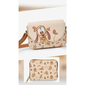 NEW Loungefly Disney Baby Pluto & Butterflies Mini Crossbody Bag & WALLET Set